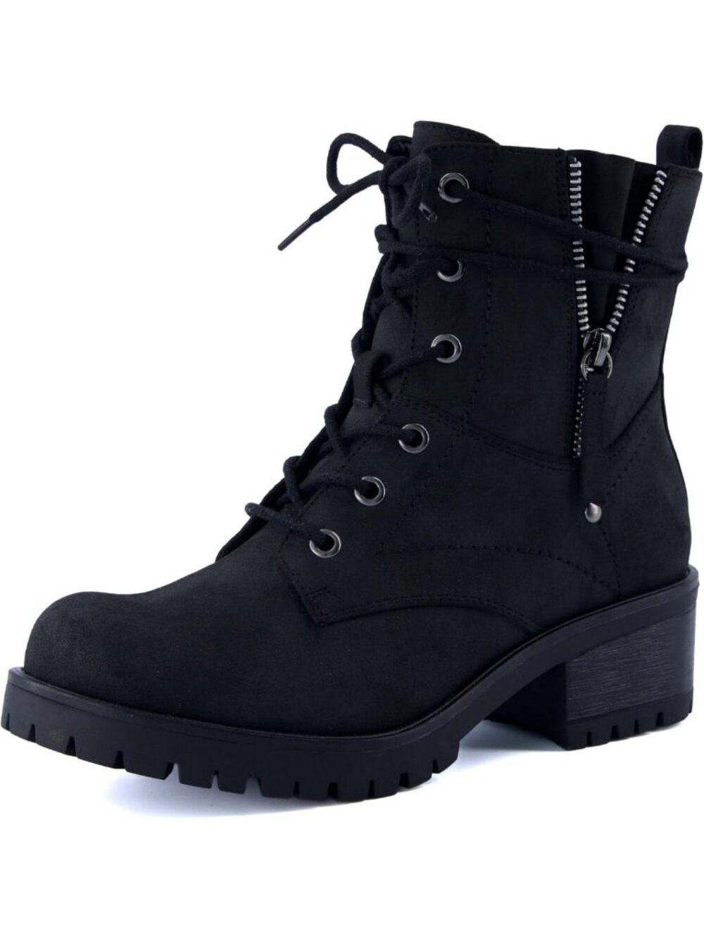 Stylish Women's Lace-Up Heeled Combat Boots with Side Zipper & Memory Foam